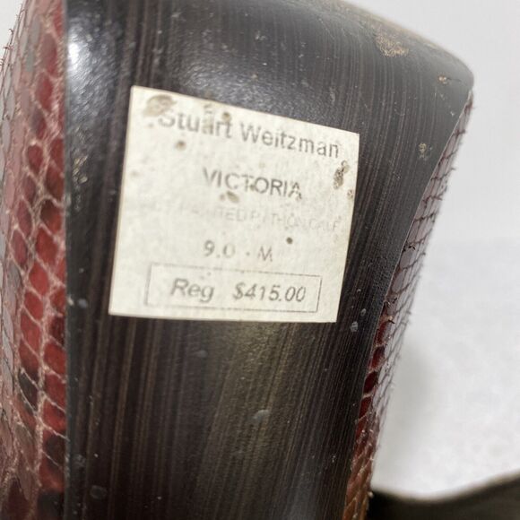 Stuart Weitzman 'Victoria' Python high heel platform peep toe pump shoes 9M $415 - Picture 11 of 12
